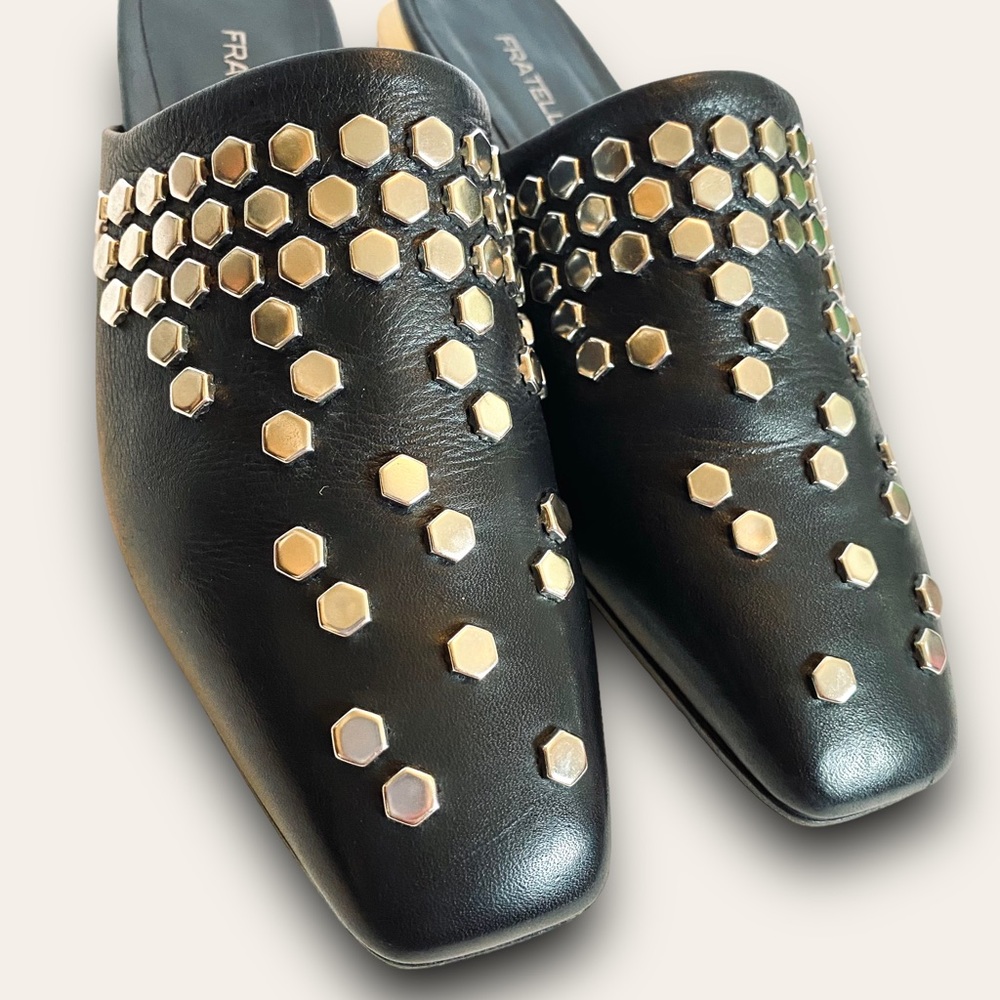 Fratelli Russo Studded Slide Mules w/ Geometric Heel SZ 37 - Picture 5 of 12